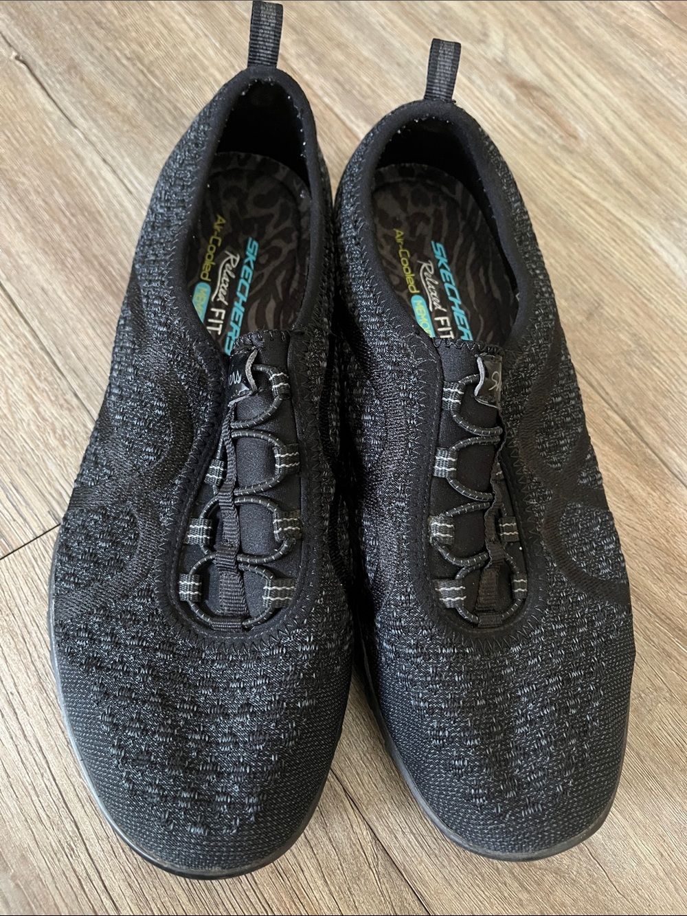 Skechers Relaxed Fit Air-Cooled Memory Foam Black Knit Slip-On Athletic Sneakers